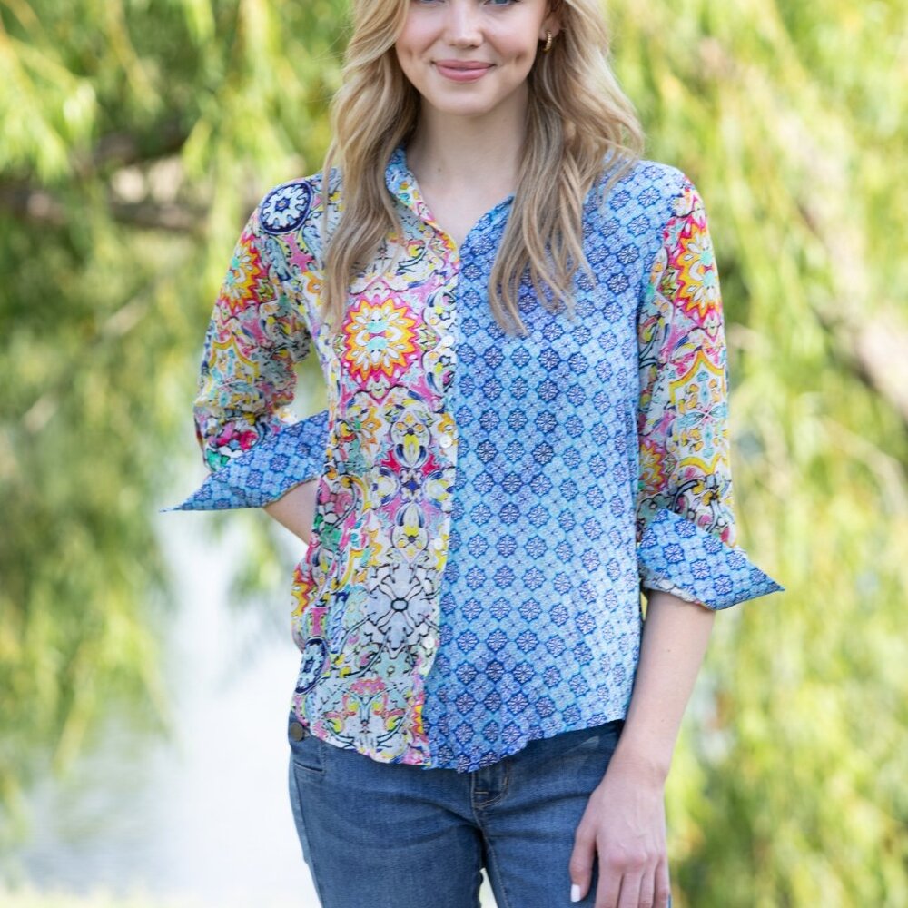 NWT APNY Painted Tile Button-Front Shirt